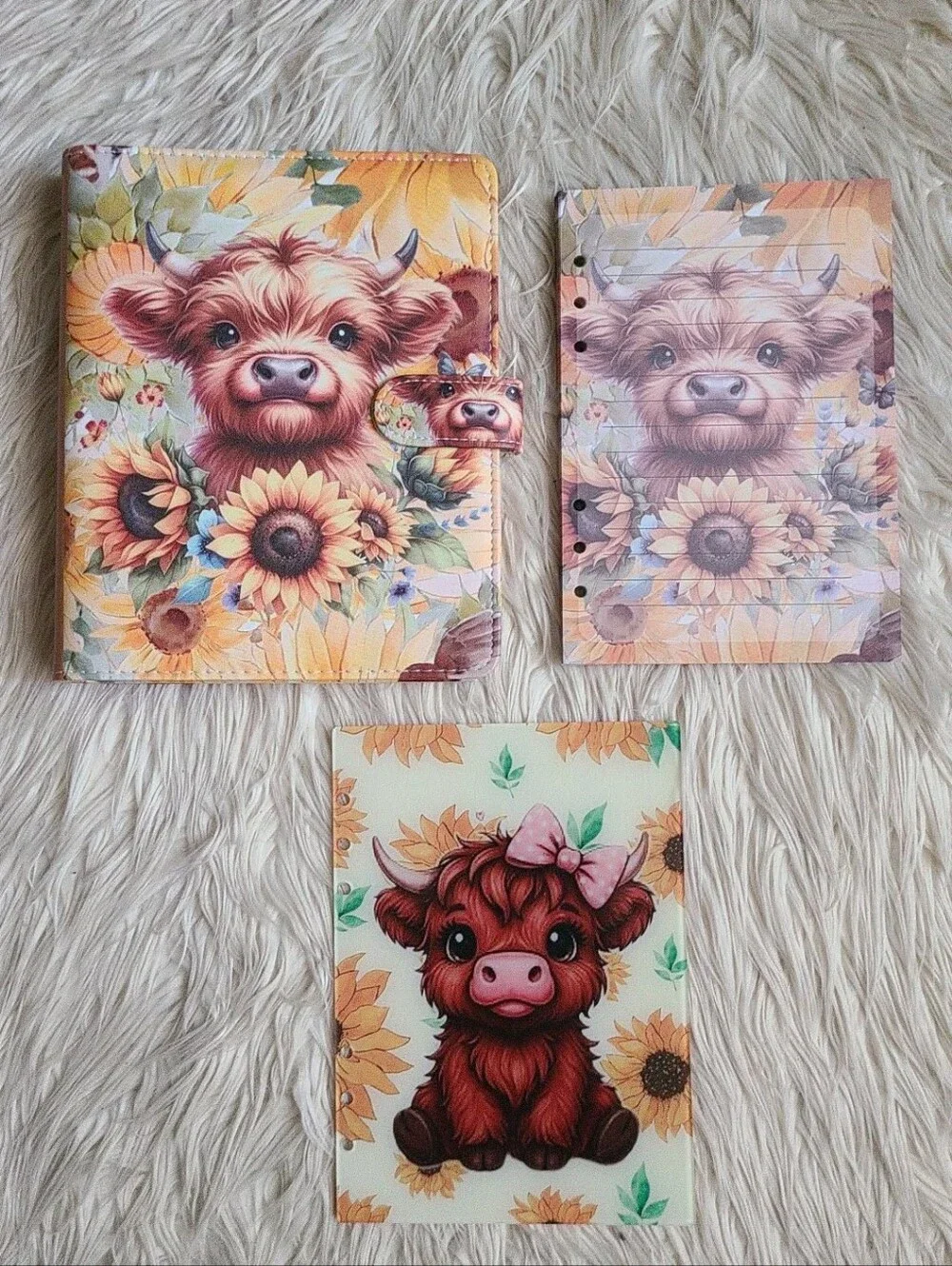 Cute Sunflower Highland Cow A5 Binder